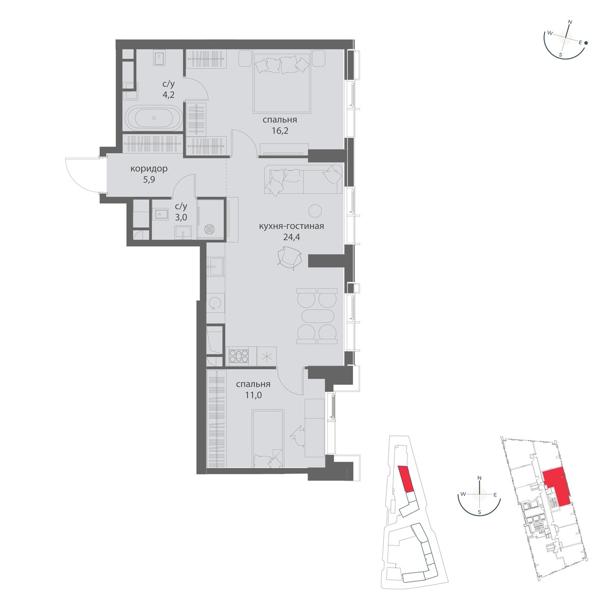 Планировка 64.7 м²