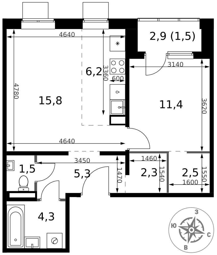 Планировка 50.8 м²