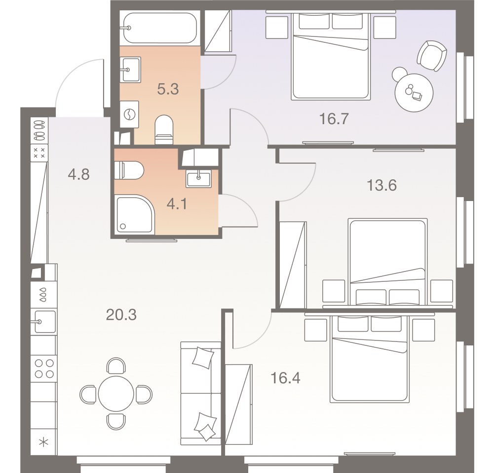 Планировка 85.6 м²