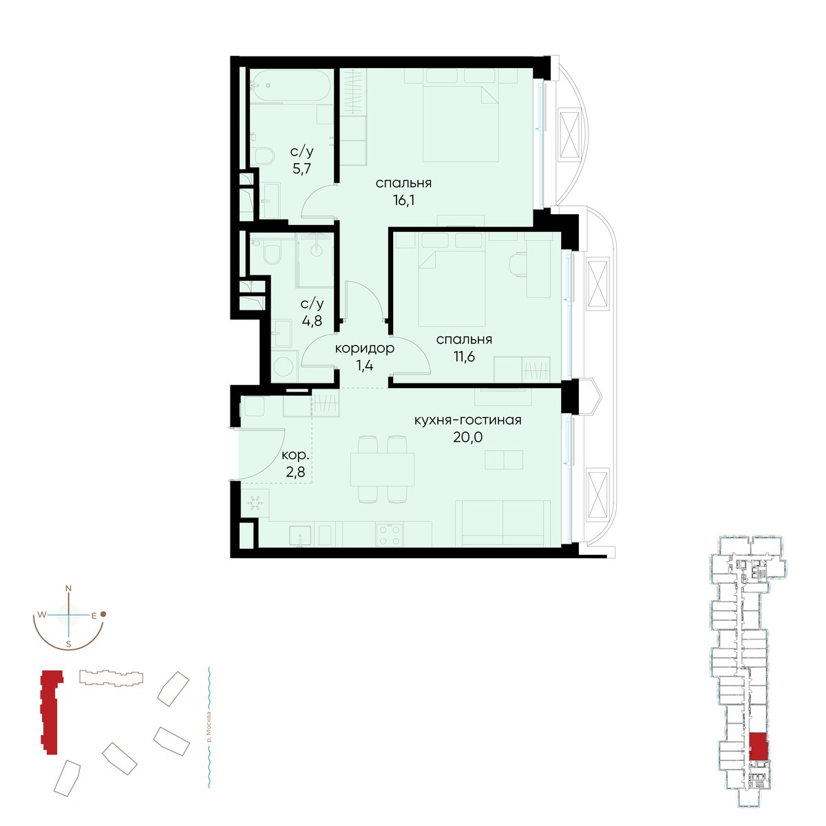 Планировка 62.4 м²