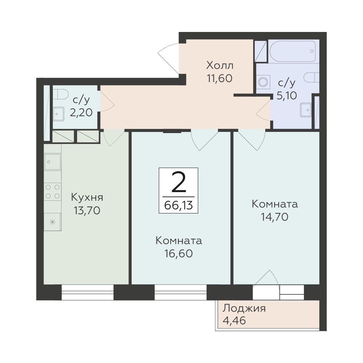Планировка 66.13 м²