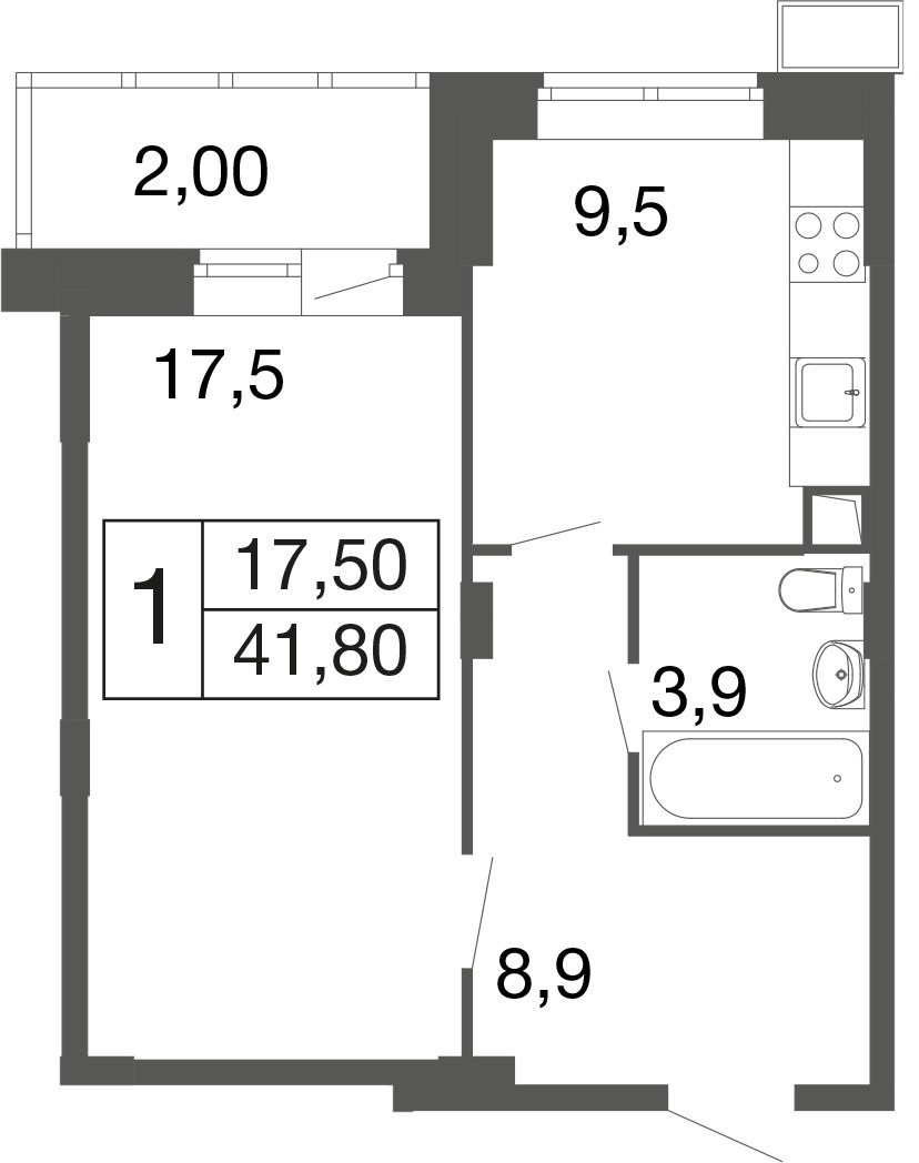 Планировка 39.7 м²