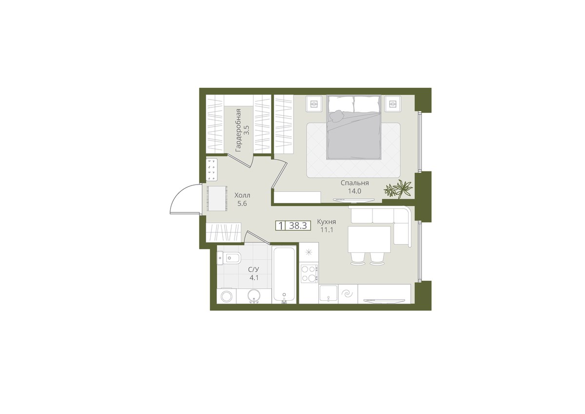 Планировка 38.3 м²