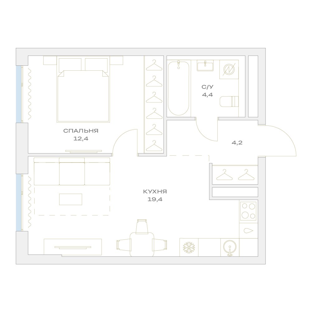 Планировка 40.4 м²