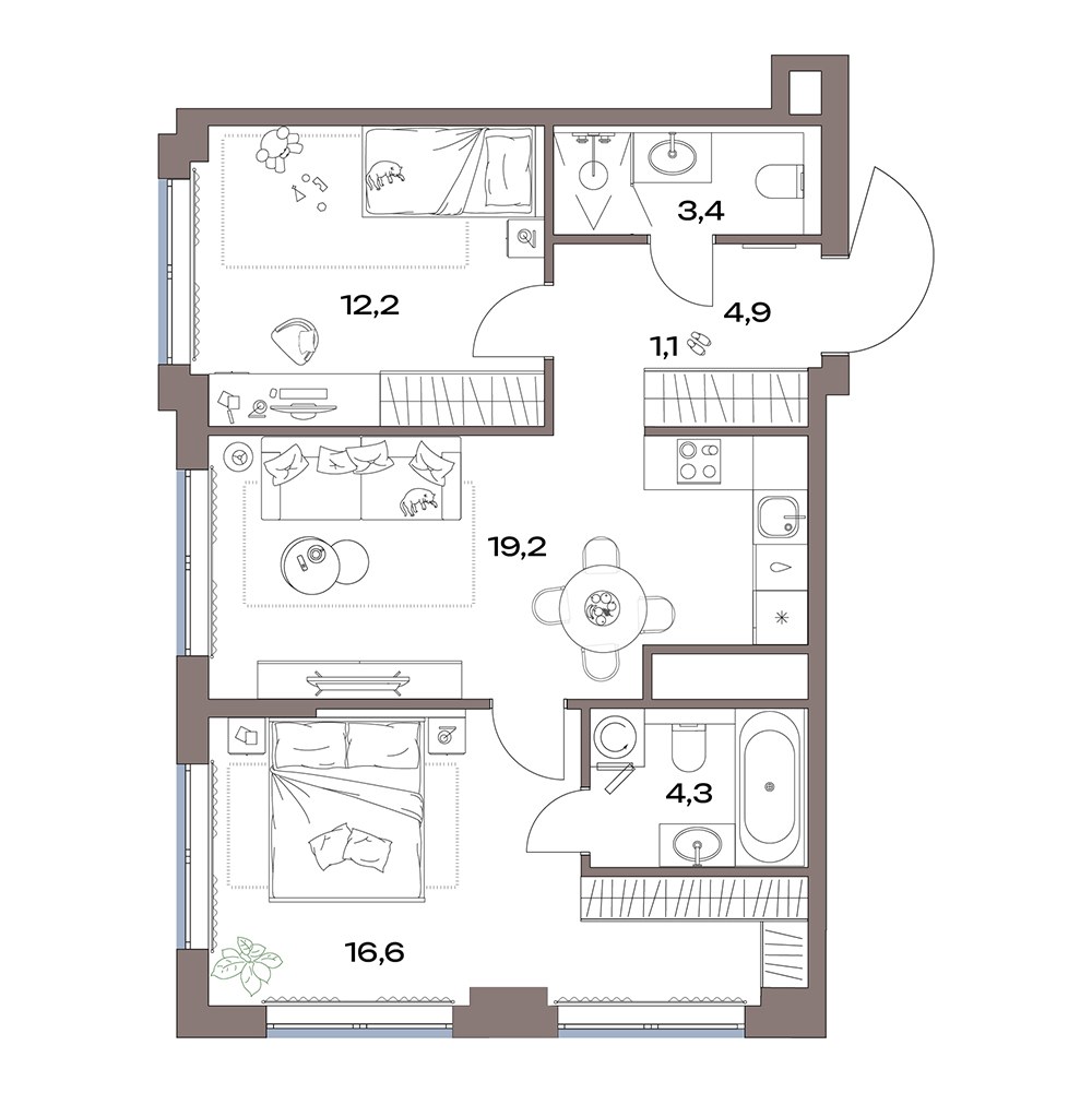 Планировка 61.7 м²