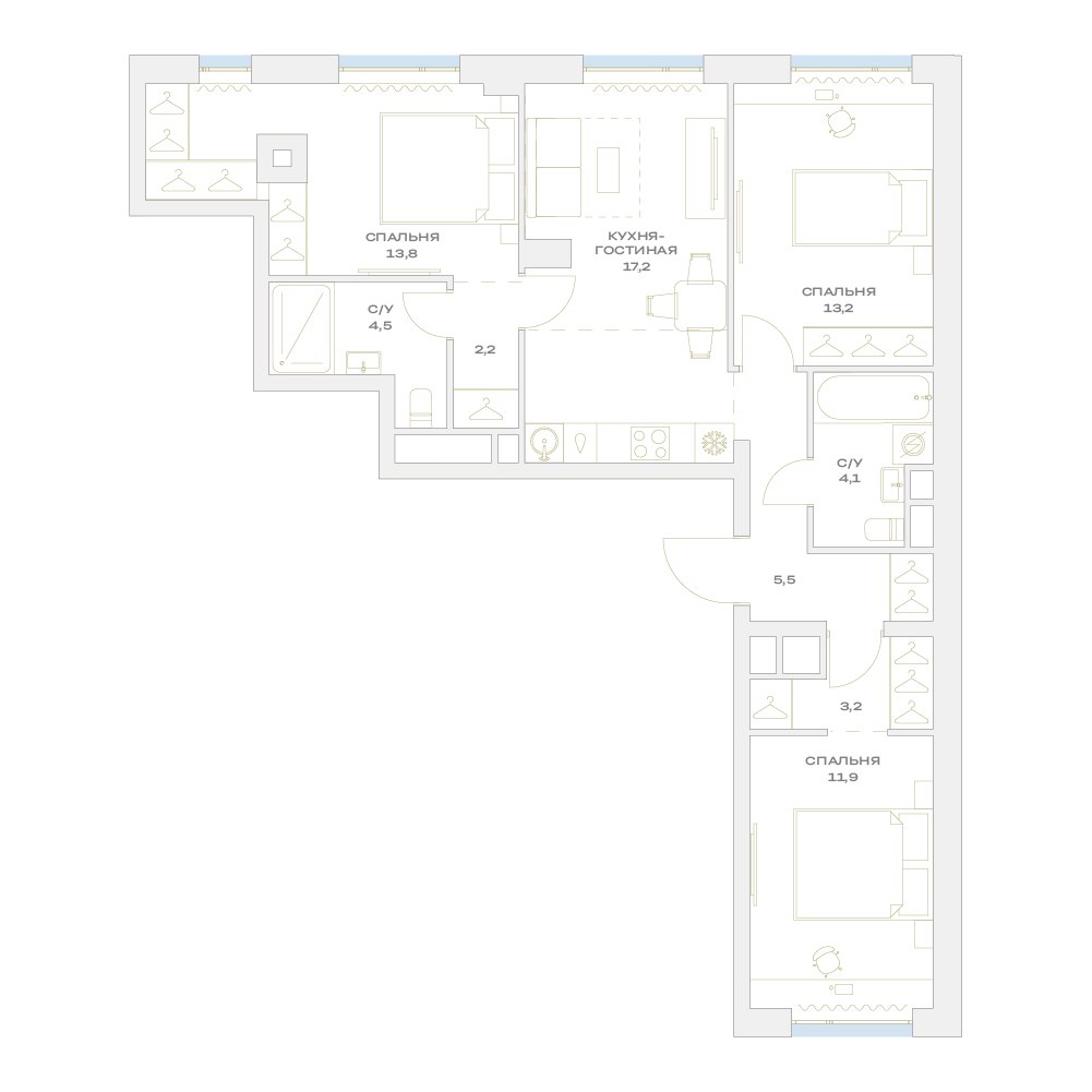 Планировка 75.67 м²
