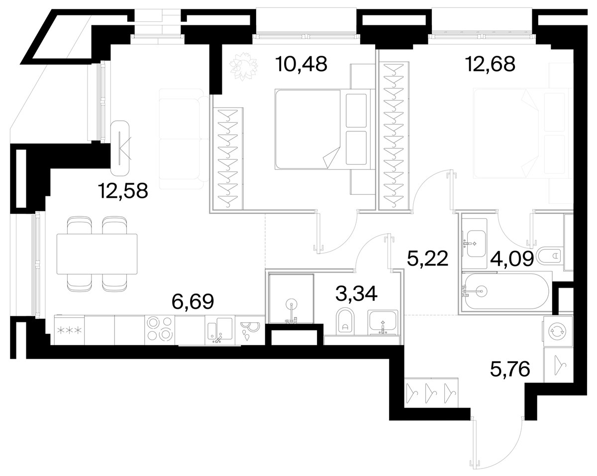 Планировка 60.84 м²