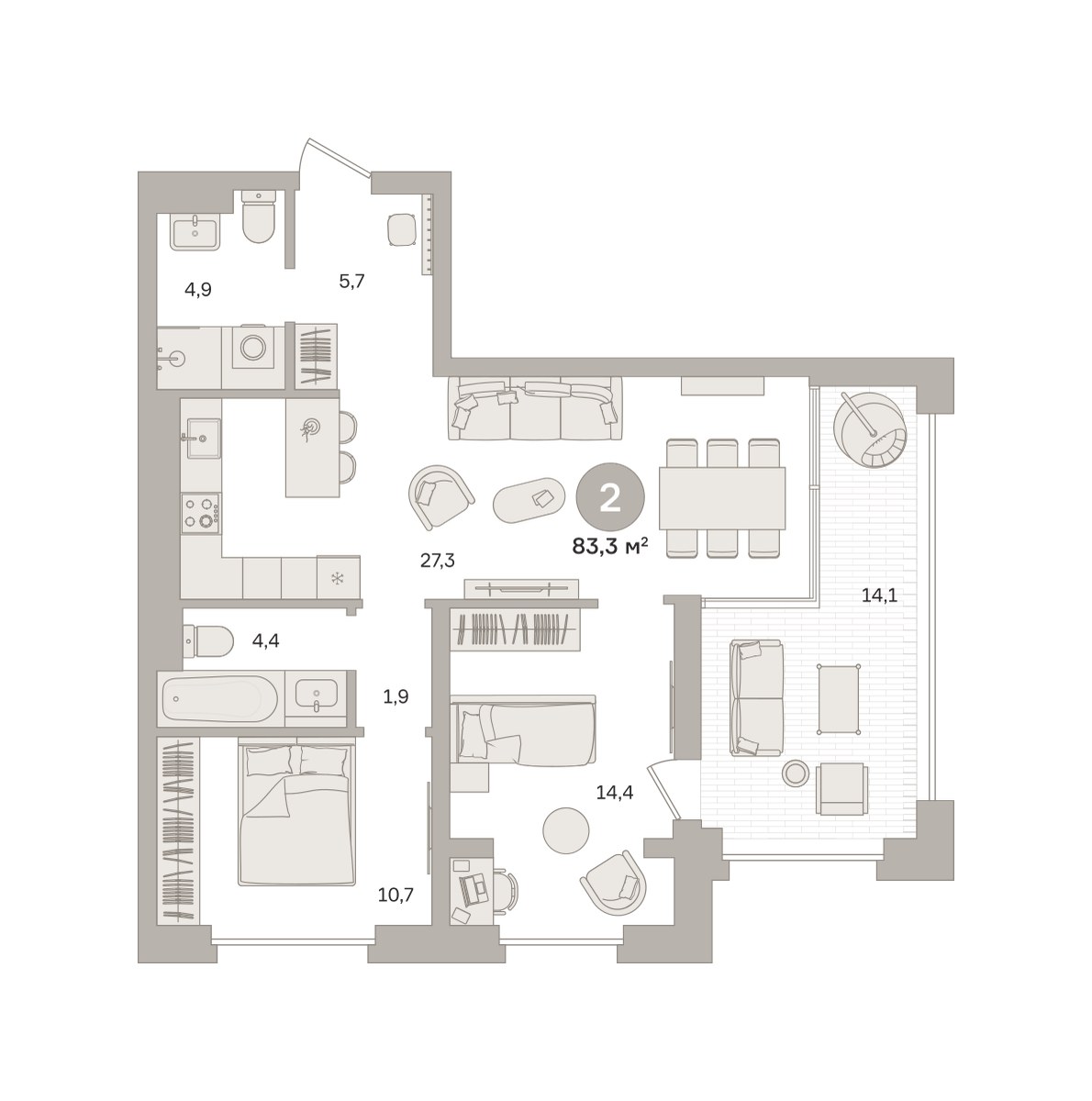 Планировка 83.27 м²
