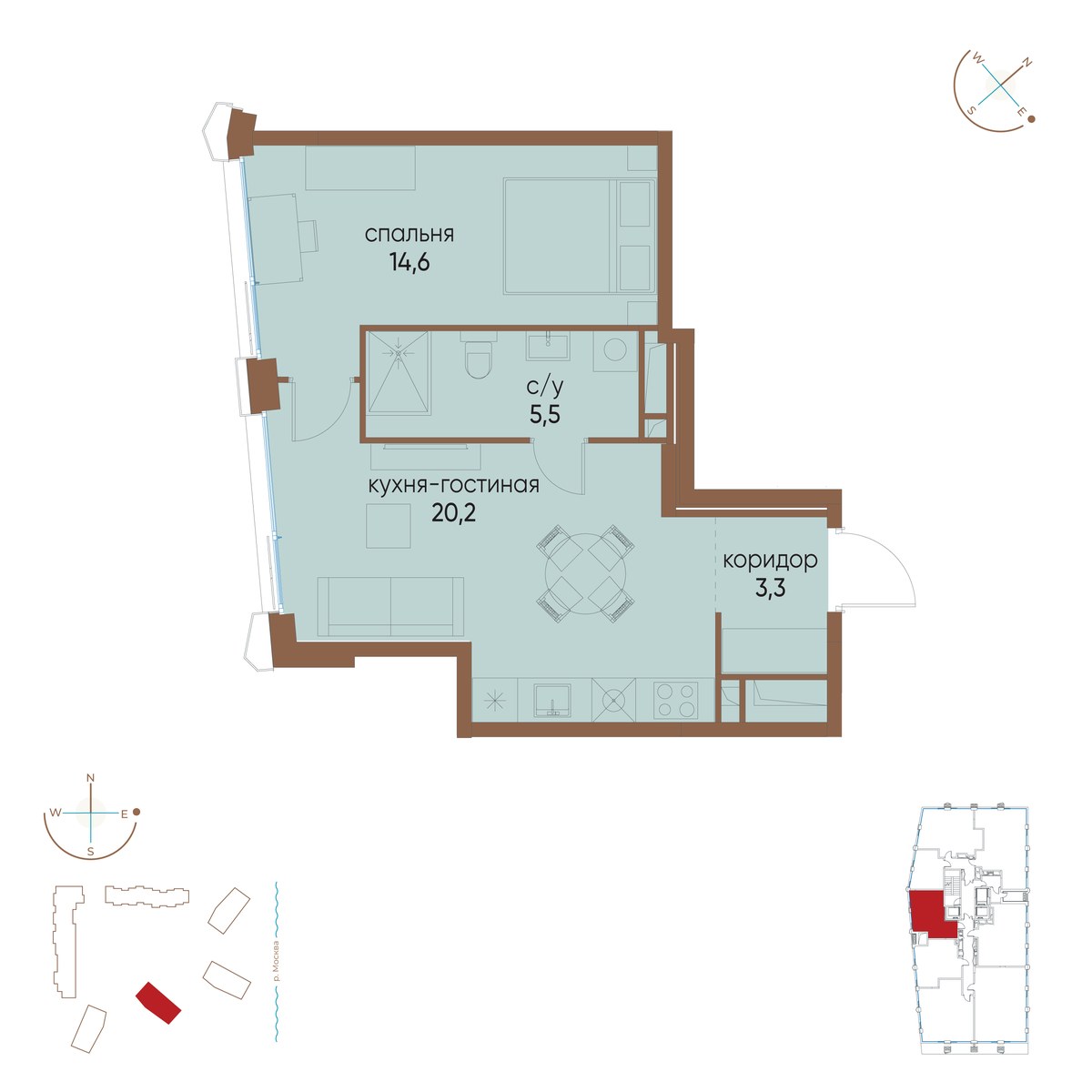 Планировка 43.6 м²