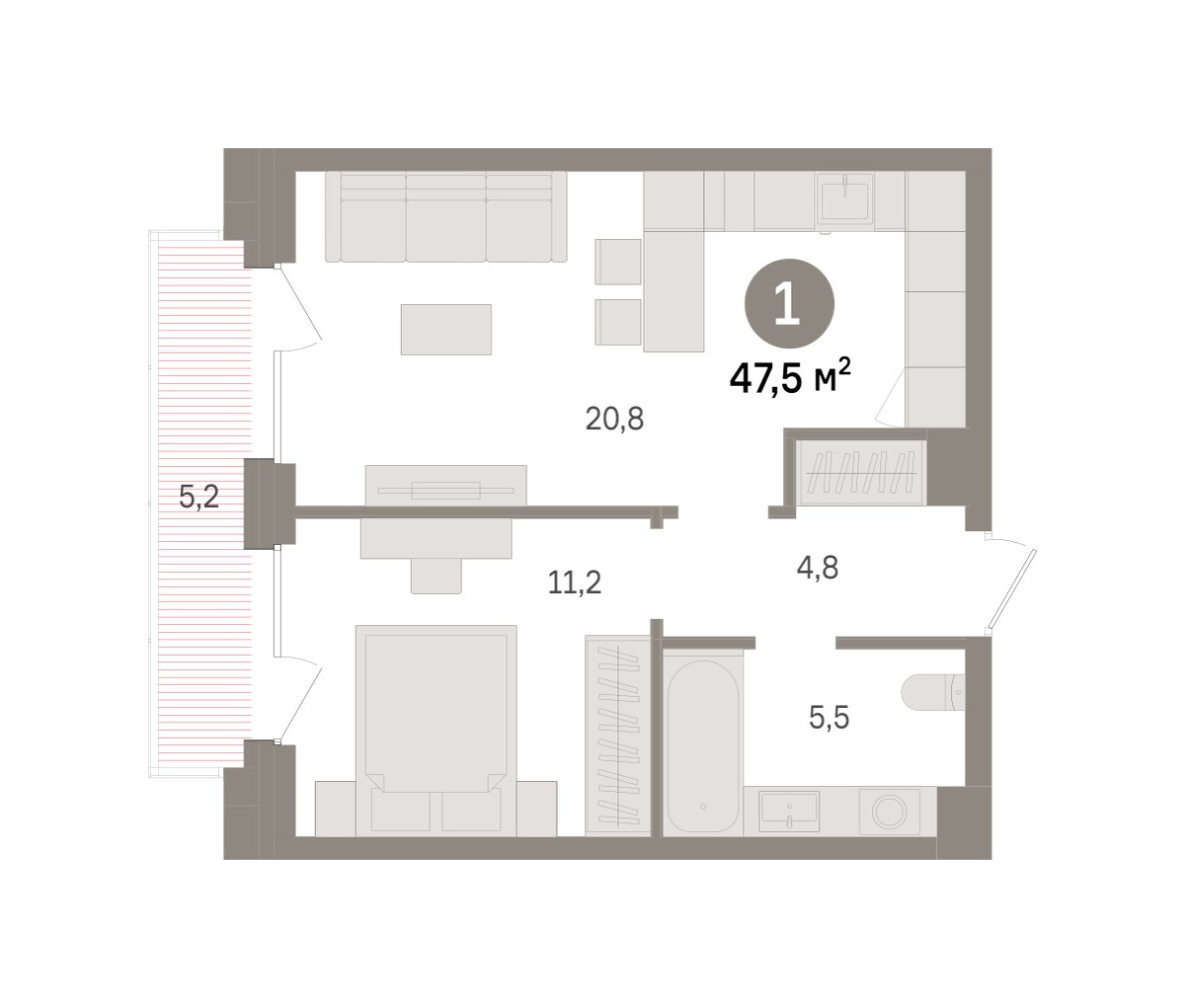 Планировка 47.5 м²