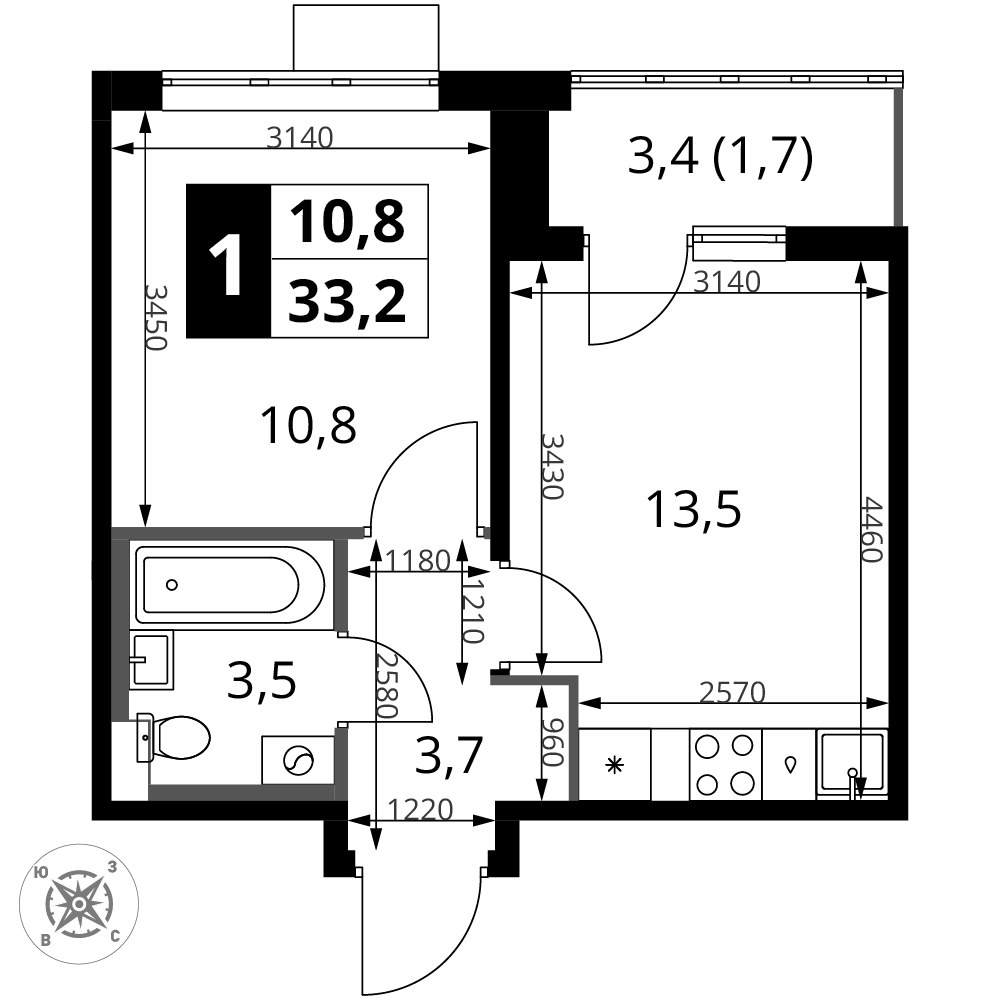 Планировка 33.2 м²