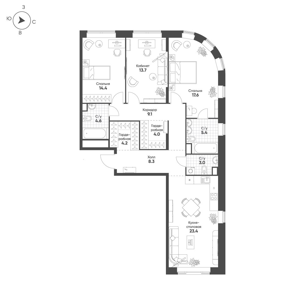 Планировка 107.7 м²