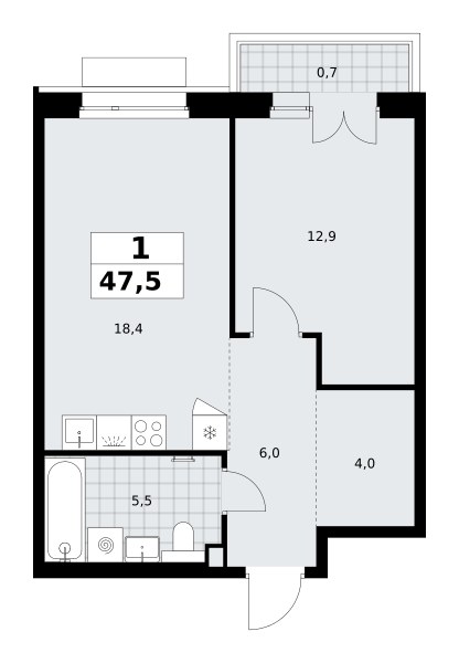Планировка 47.5 м²