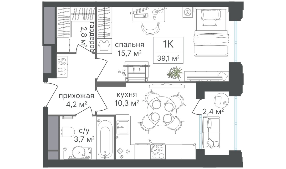 Планировка 39.1 м²
