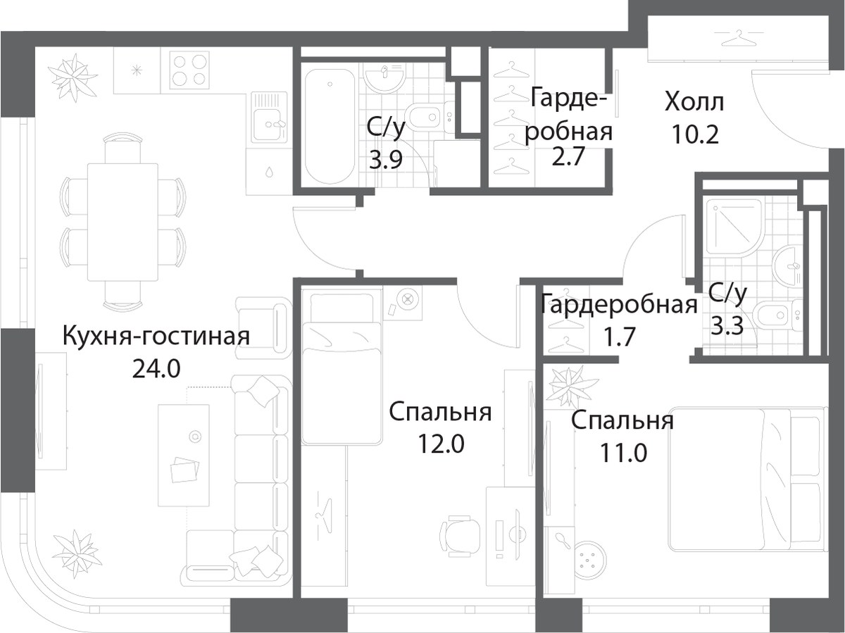 Планировка 68.6 м²