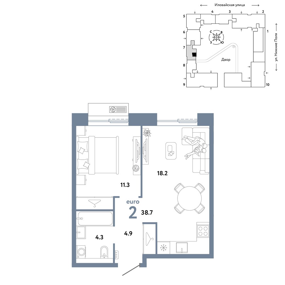 Планировка 38.7 м²