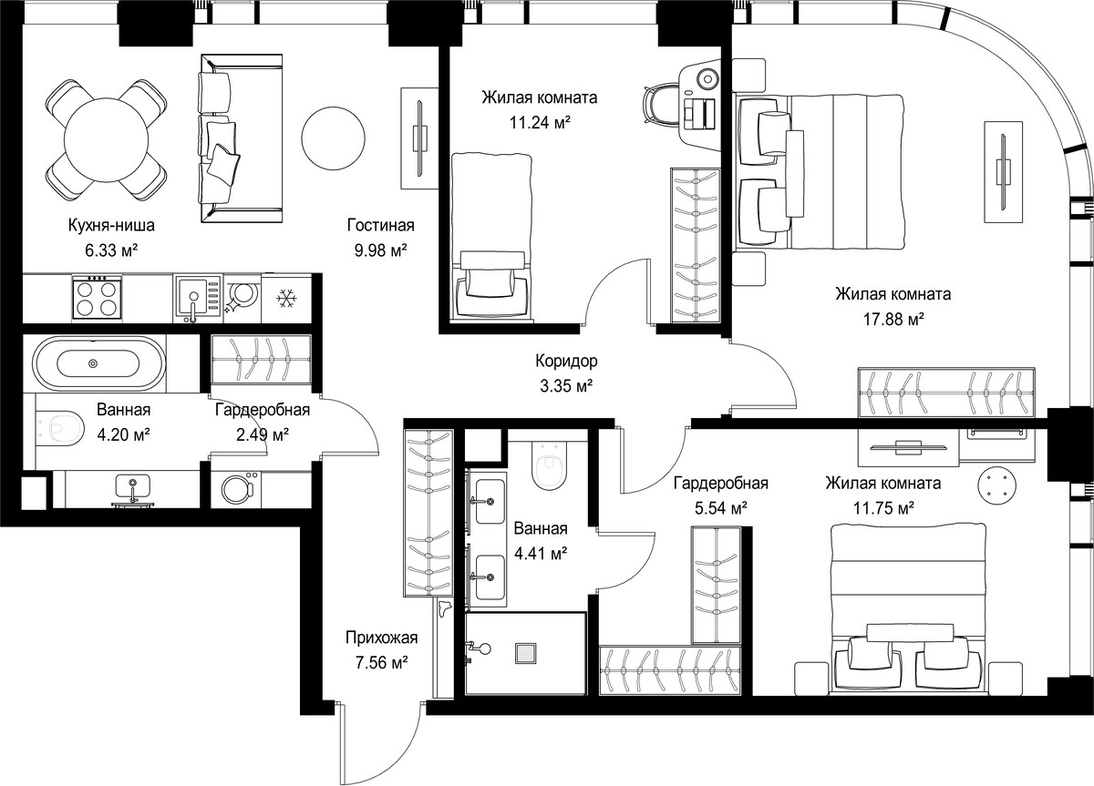Планировка 84.73 м²