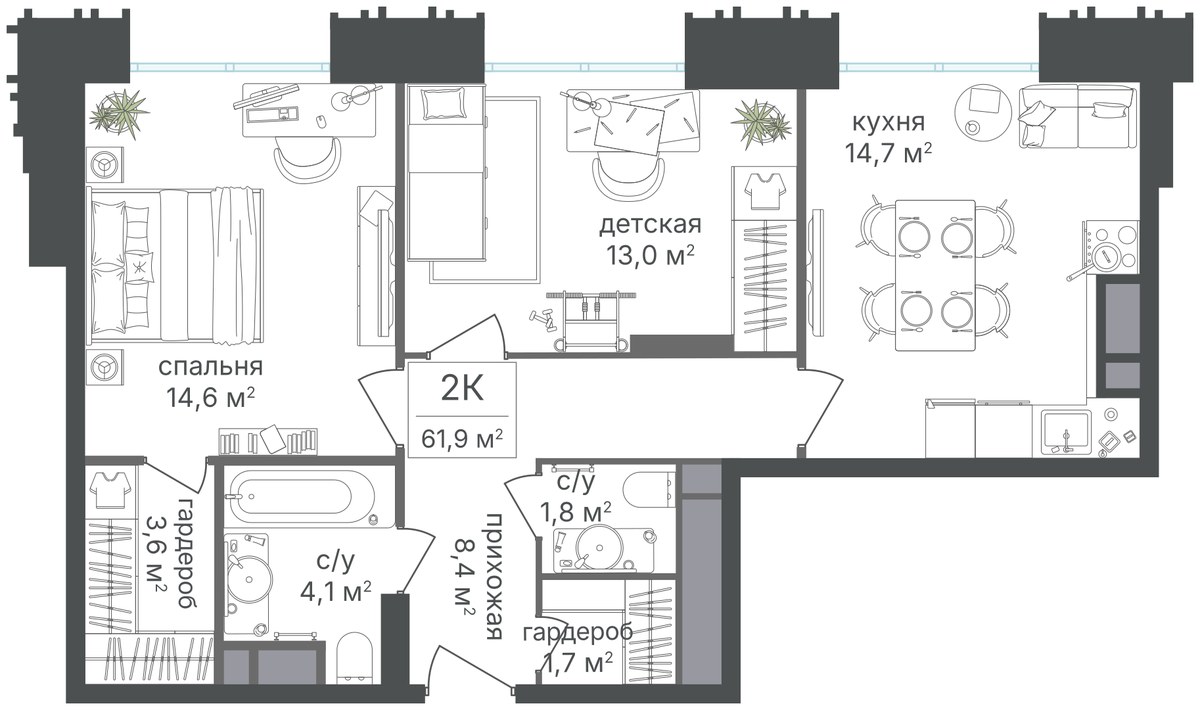 Планировка 62.2 м²