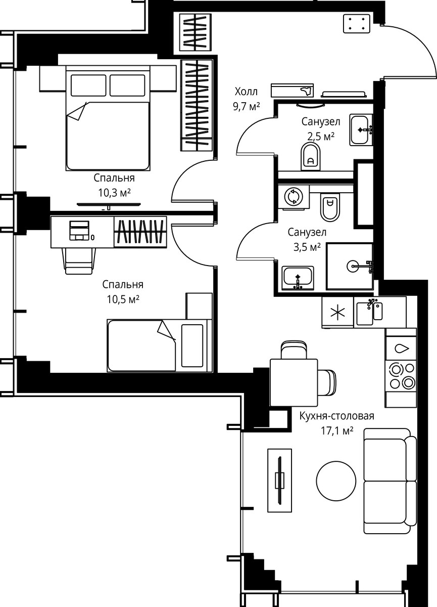 Планировка 53.6 м²