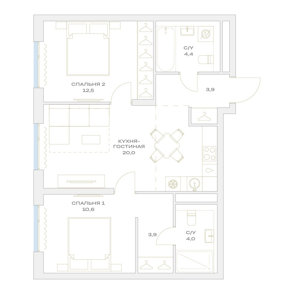 Планировка 59.3 м²