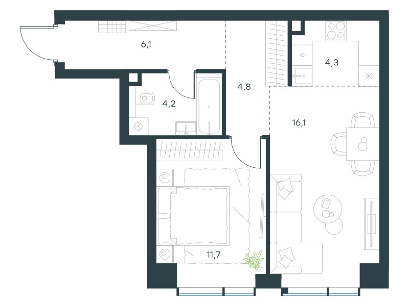 Планировка 47.2 м²