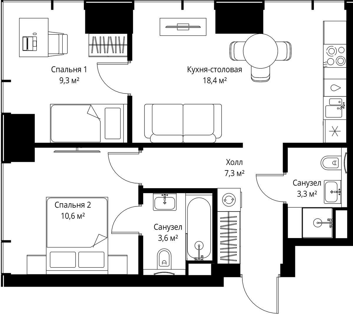 Планировка 52.5 м²