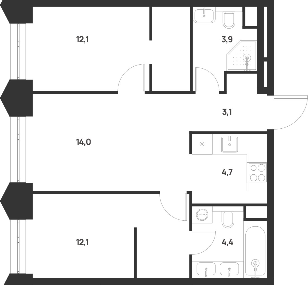 Планировка 54.3 м²