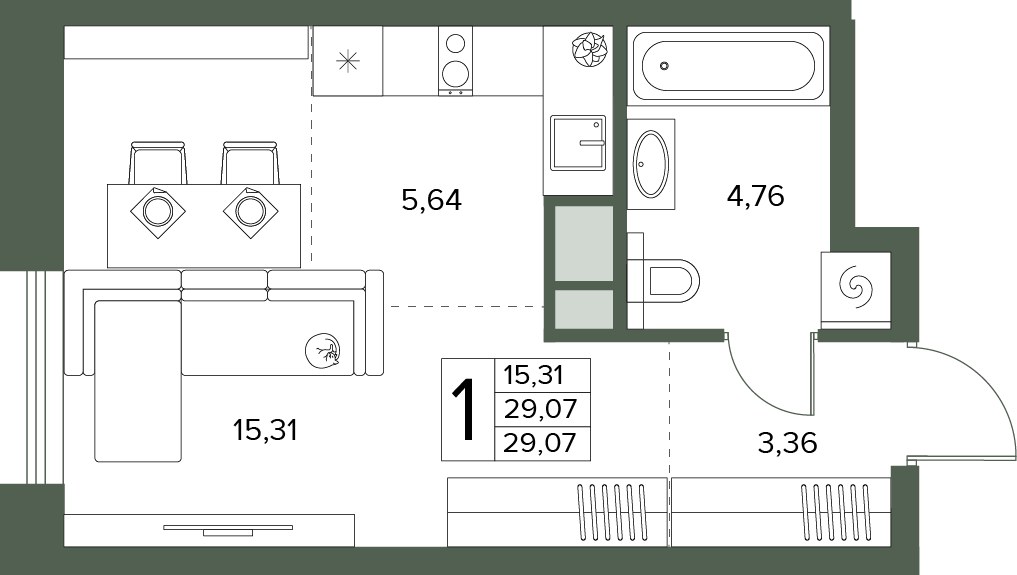 Планировка 29.07 м²