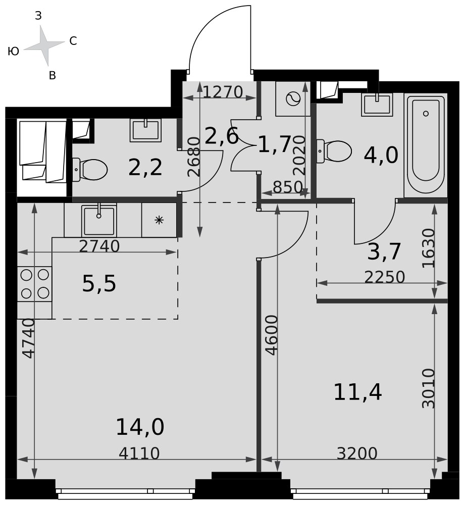 Планировка 45.1 м²