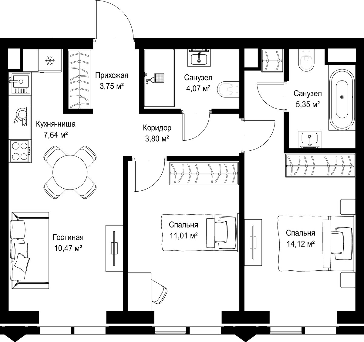 Планировка 60.21 м²