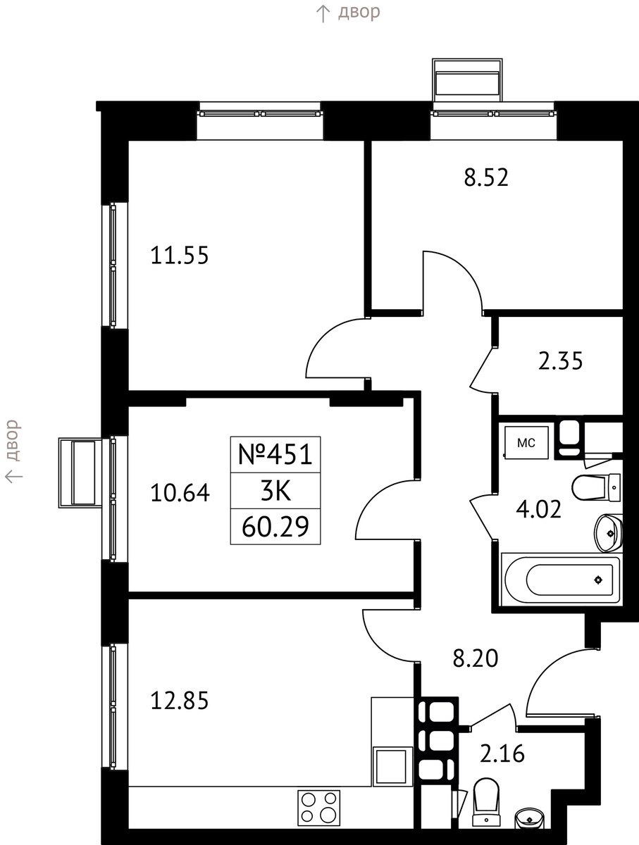 Планировка 60.29 м²