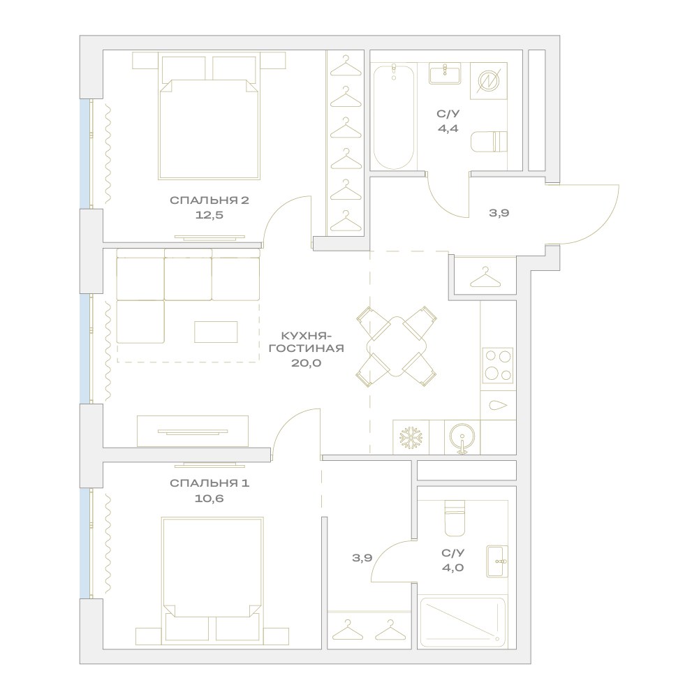 Планировка 59.3 м²