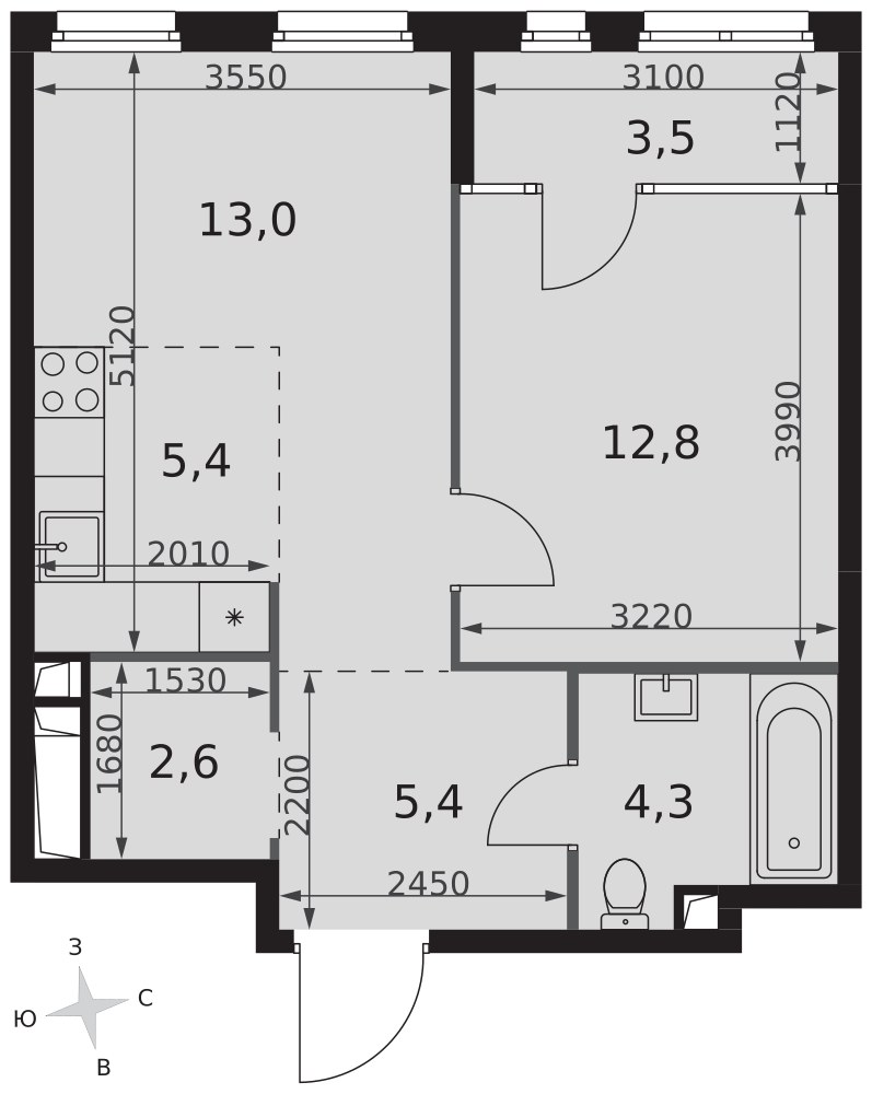 Планировка 47.0 м²