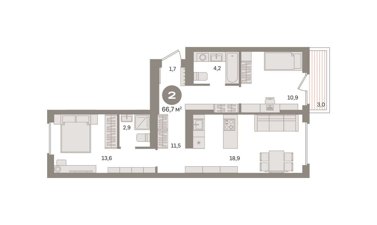 Планировка 66.71 м²