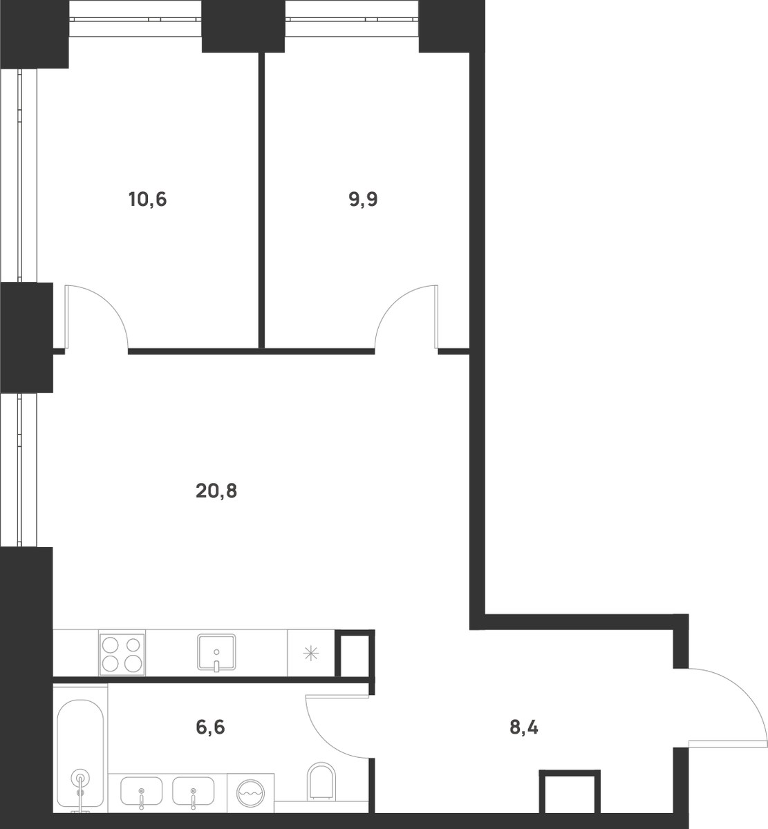 Планировка 56.3 м²