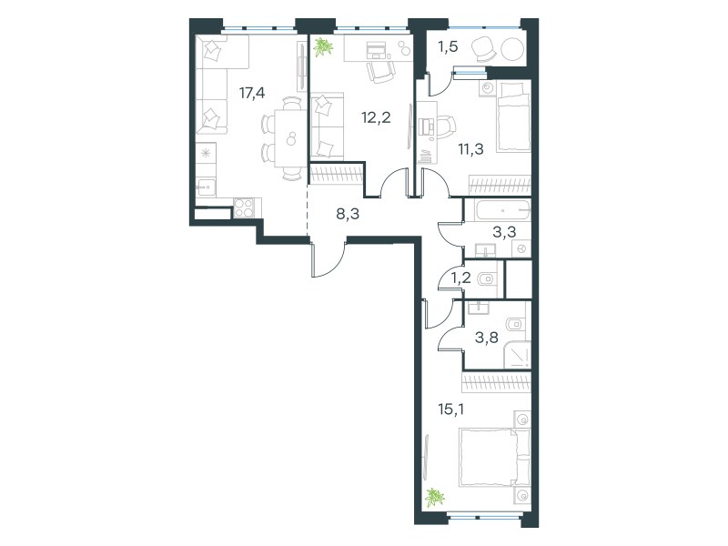 Планировка 74.2 м²