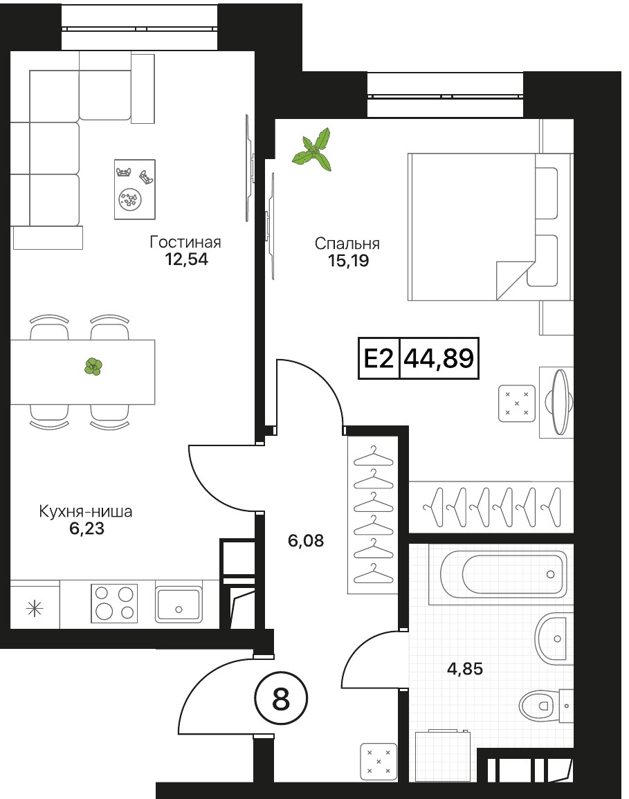 Планировка 44.89 м²