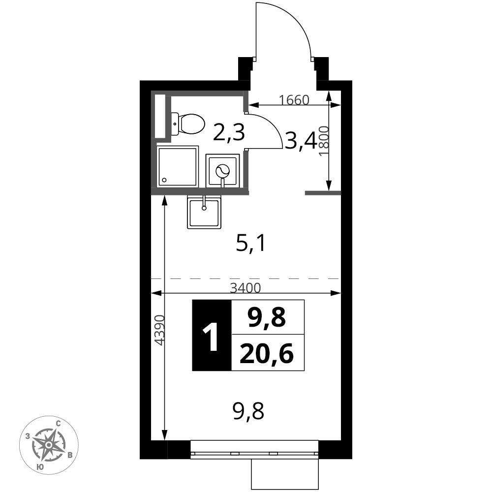 Планировка: Студия, 20.6 м²