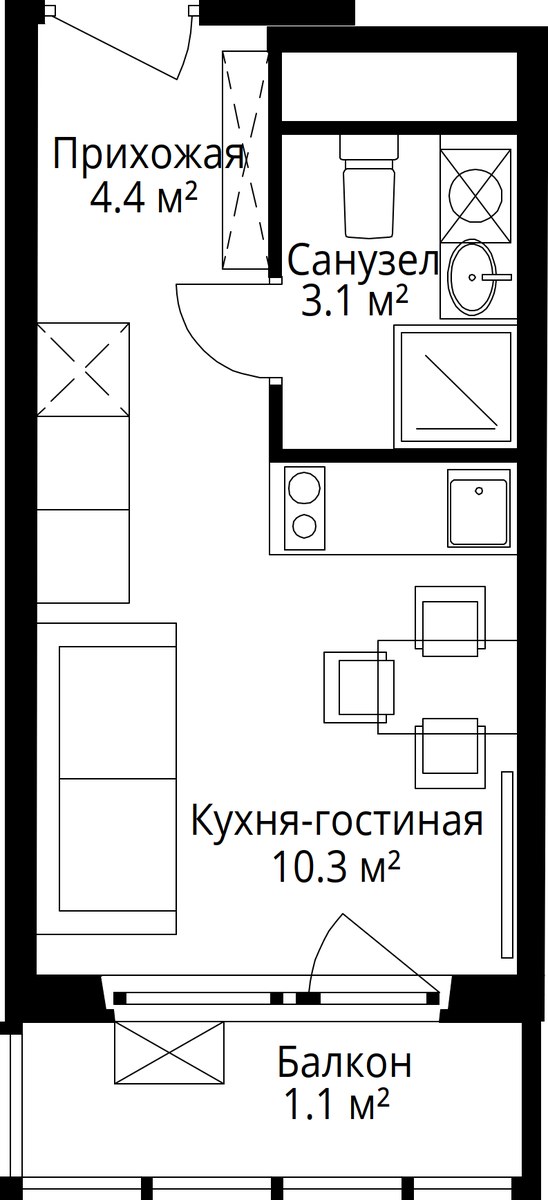 Планировка 18.9 м²