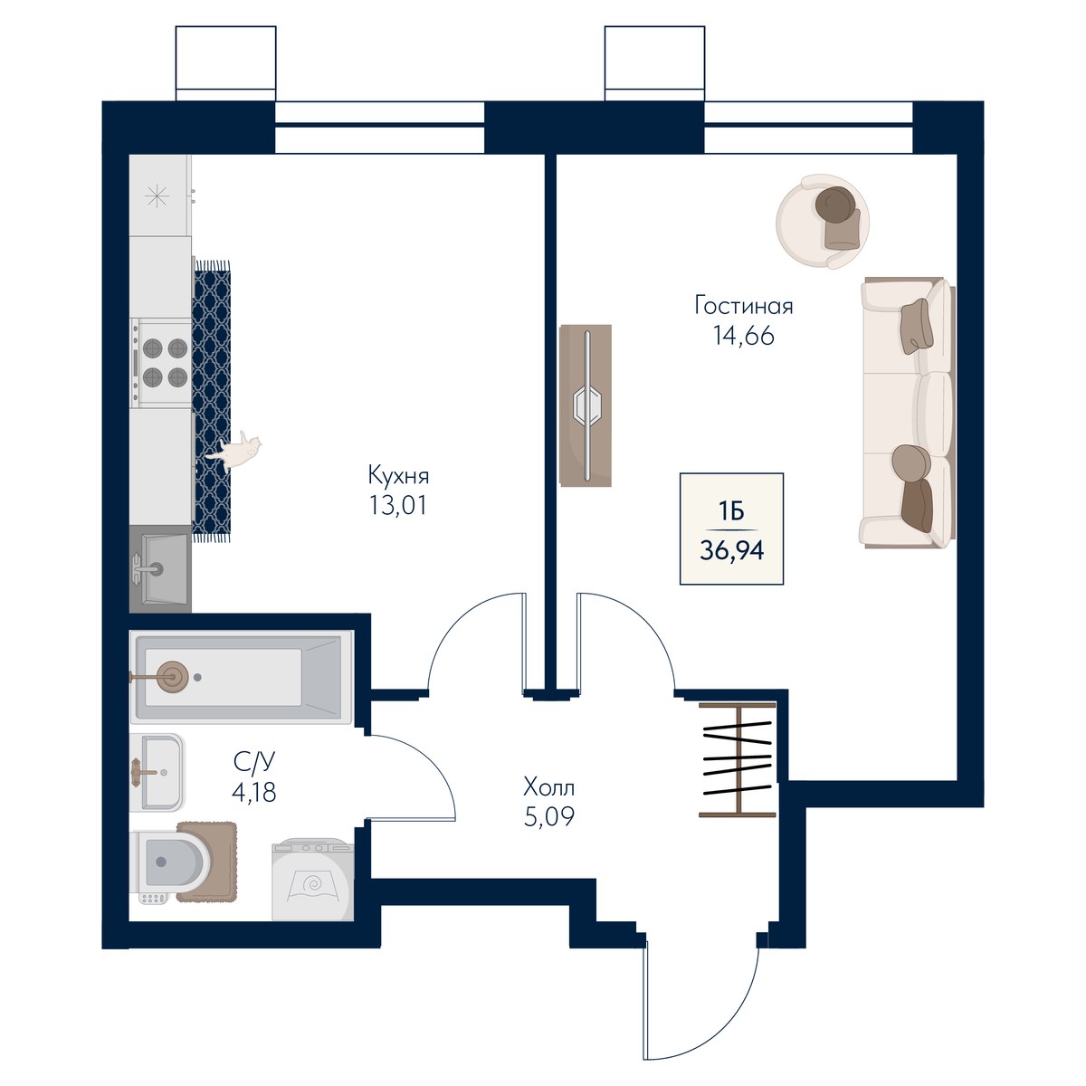 Планировка 36.94 м²