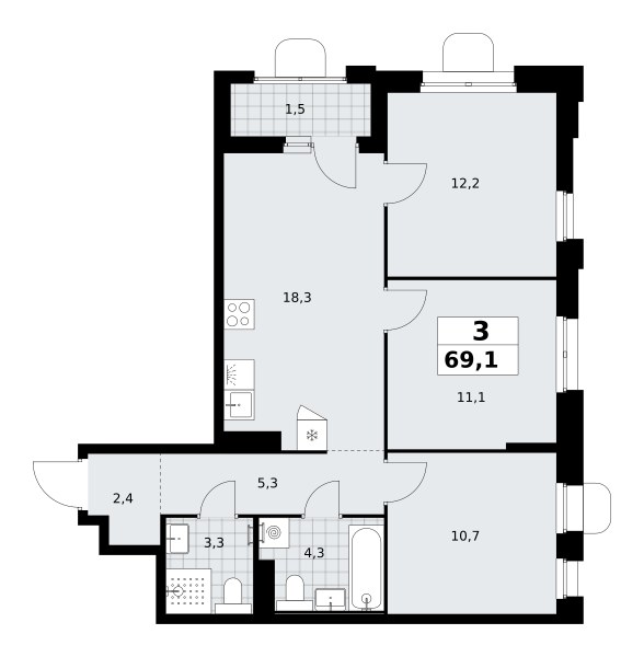 Планировка 69.1 м²