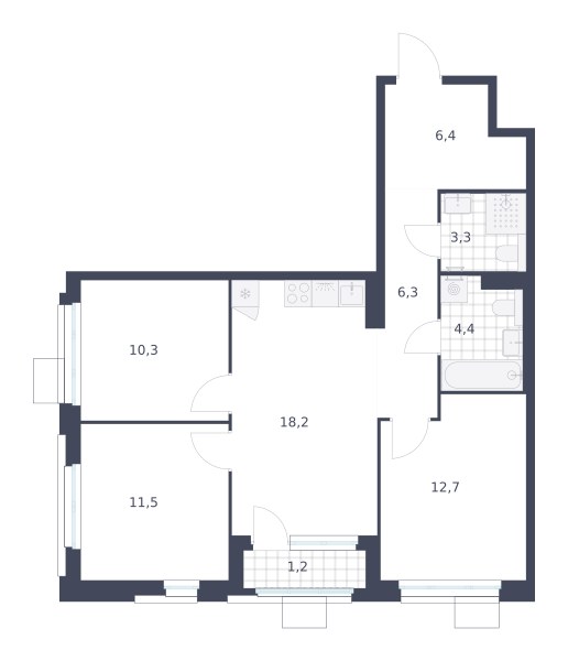 Планировка 74.3 м²