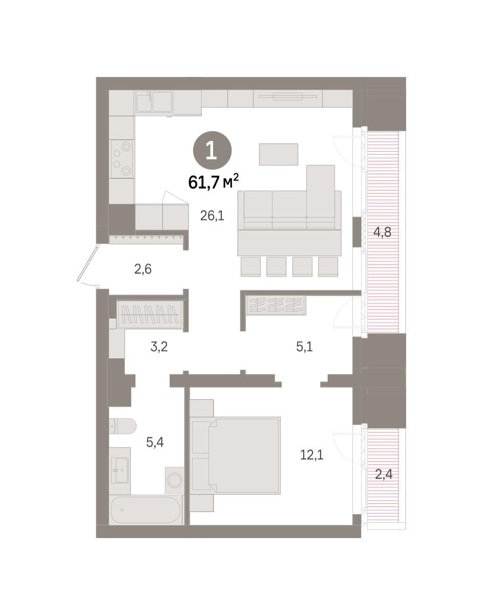 Планировка 61.7 м²