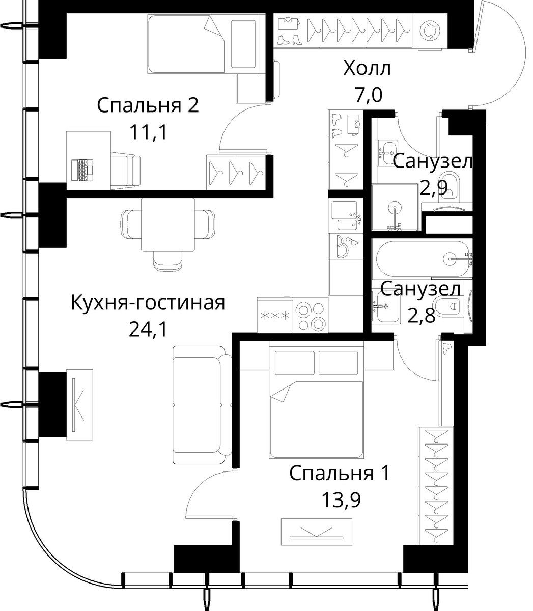 Планировка 61.8 м²