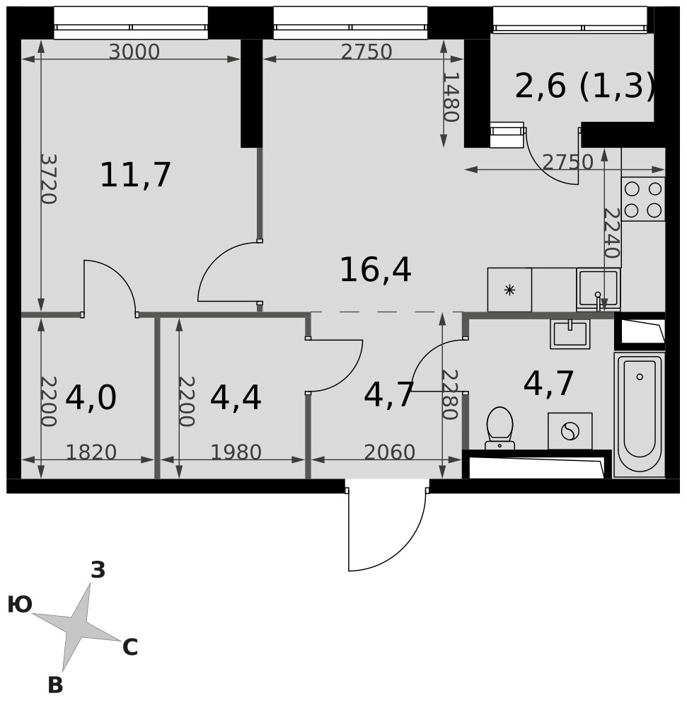 Планировка 47.2 м²