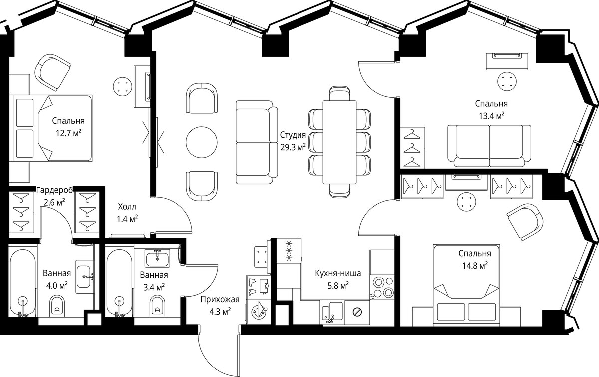 Планировка 91.7 м²