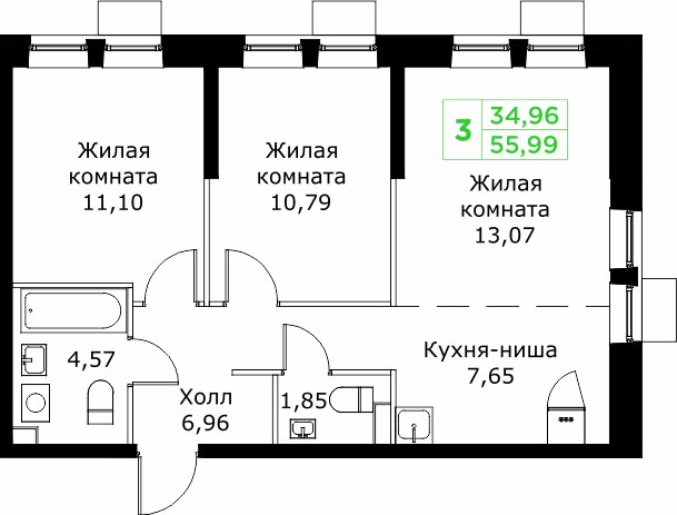 Планировка 56.2 м²
