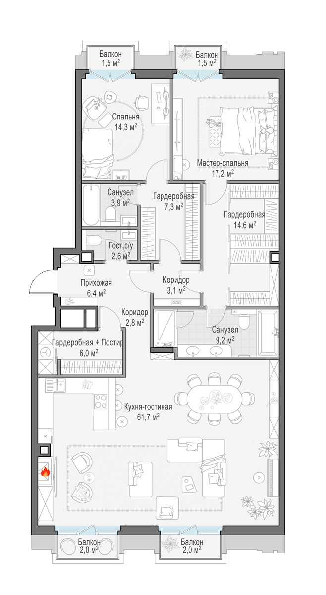 Планировка 151.1 м²