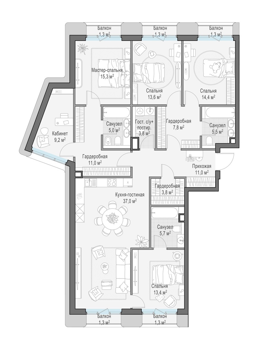 Планировка 158.7 м²
