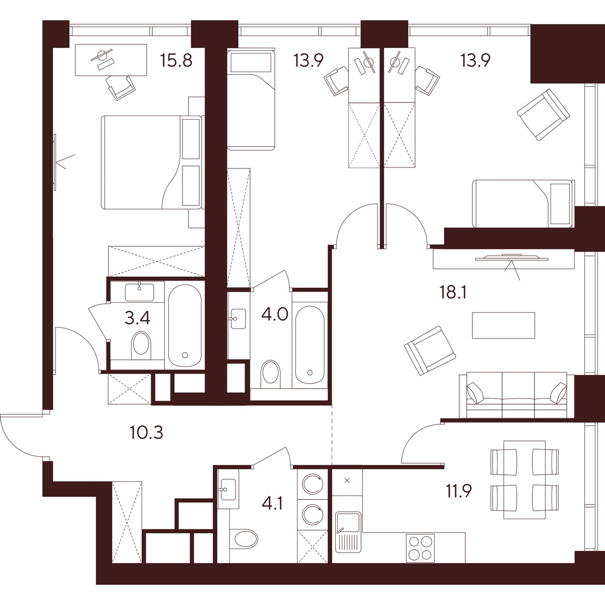 Планировка 95.4 м²
